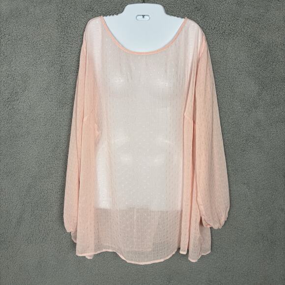 AvaViv Women Sheer Top Comfy Balloon Sleeve Blouse Plus 4X Square Dots coquette - Picture 1 of 11